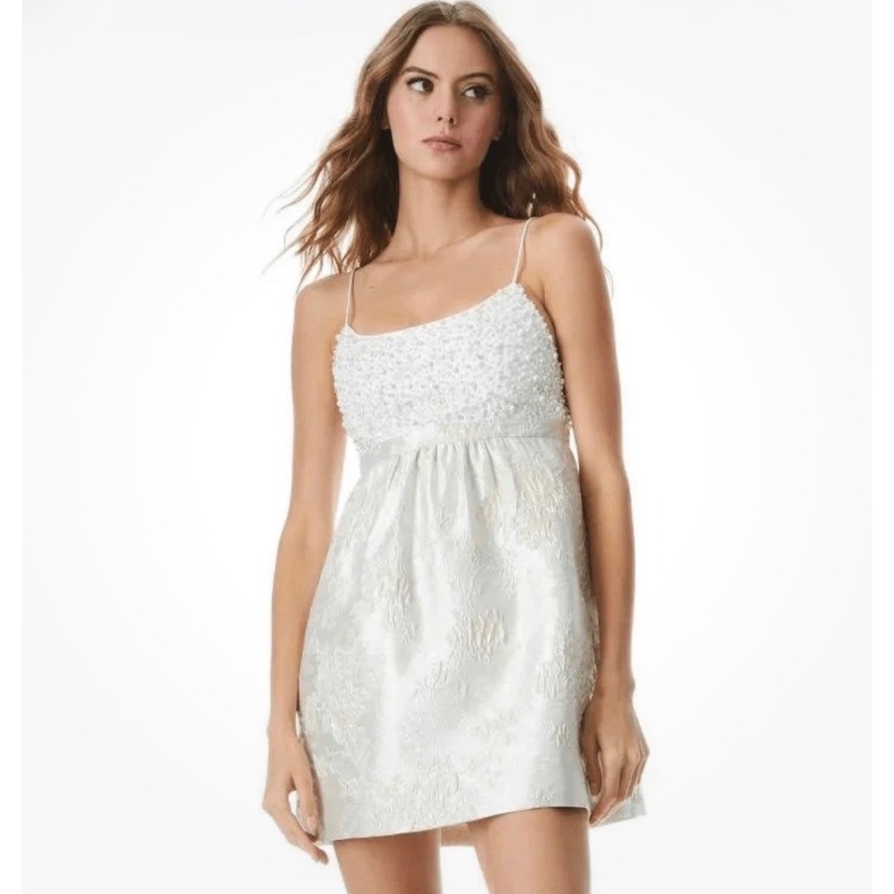 Alice + Olivia 2 Tibby Embellished Mini Babydoll Dress Pearls HOCO Party Evening